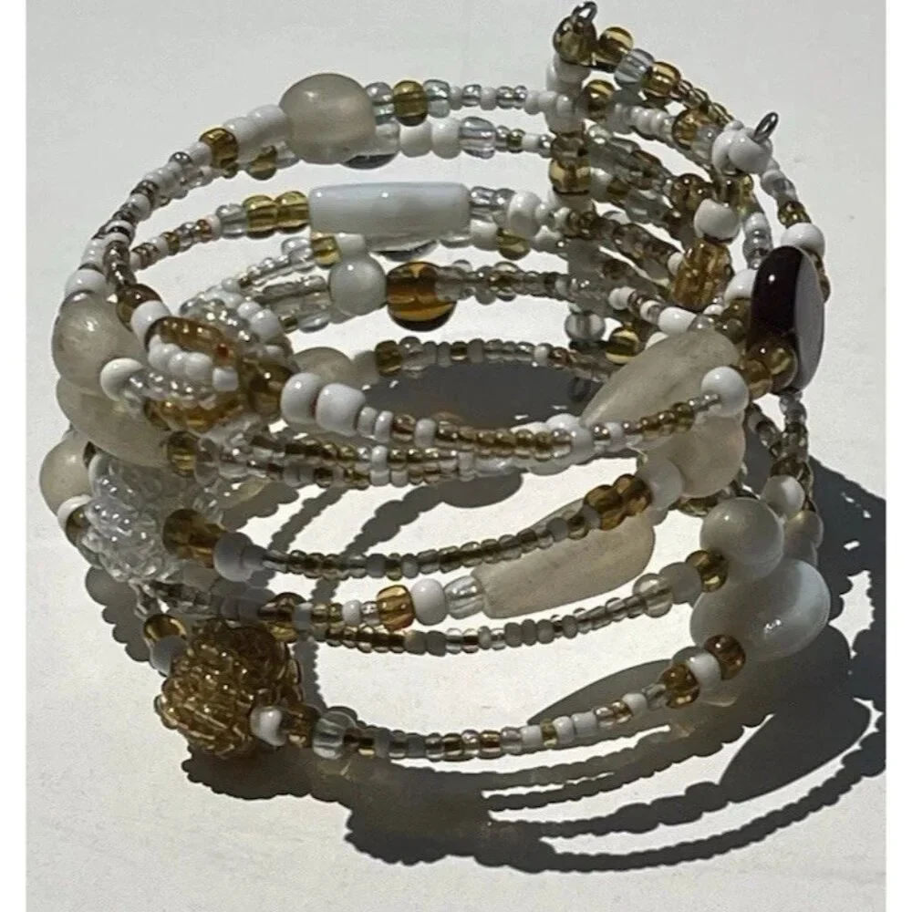Vintage Silver And White Beaded Layered Bracelet Womens Multi Bracelet Sz 8